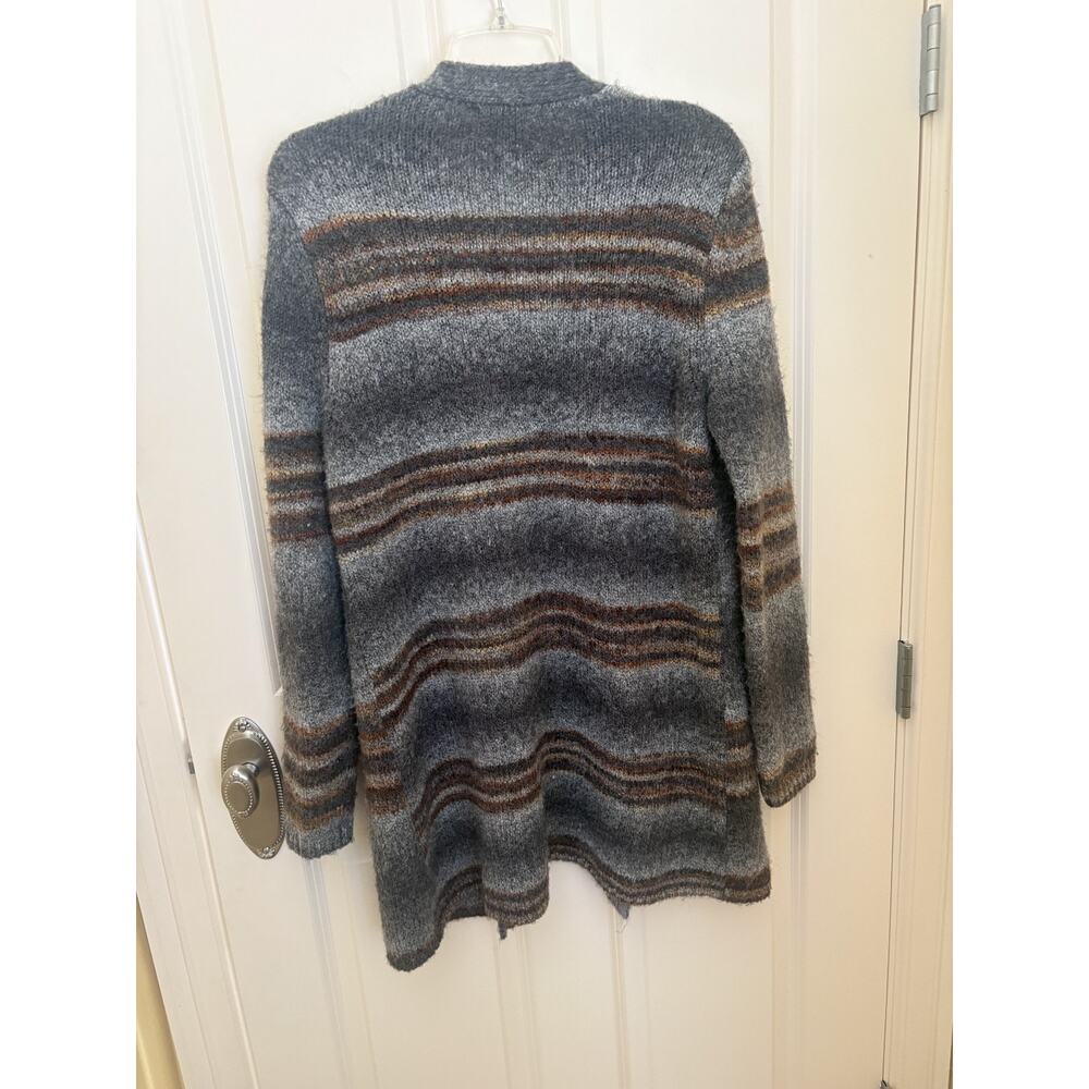 Natural Reflections Grey Brown Neutral Striped Open Cardigan Sweater, Women's L - Picture 3 of 3